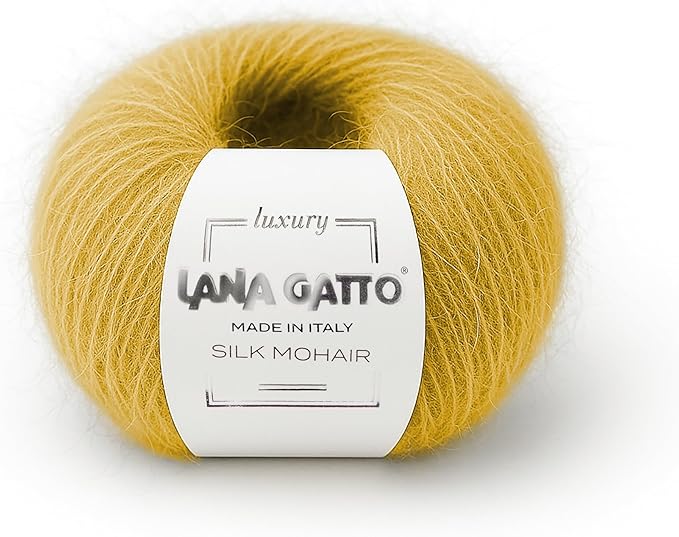 5 Skeins, Silk Mohair Luxury Yarns, Premium and Soft Blend for Knitting and Crocheting, Made in Italy (Yellow - 14531, 5)