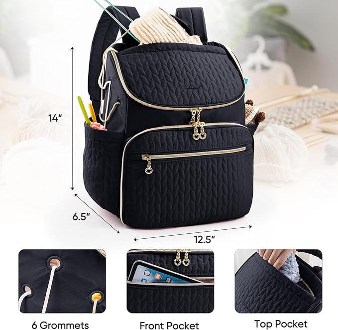 Knitting Bag Backpack, Large Crochet Backpack - Crochet Bag Organizer, Yarn Storage Organizer - Yarn Holder with 10 Pockets for Crochet Accessories, Knitting & Crochet Supplies, Crochet Gift
