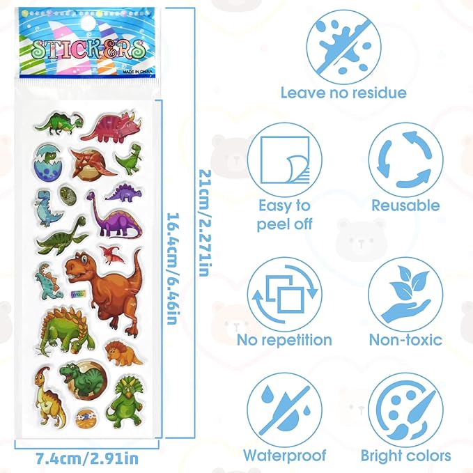 696 PCS 3D Puffy Stickers for Kids – 28 Sheets of Reusable Foam Designs with Animals, Dinosaurs, Sports, Vehicles & More, Waterproof Decorations for Toddler Crafts, Scrapbooks & Classroom Rewards