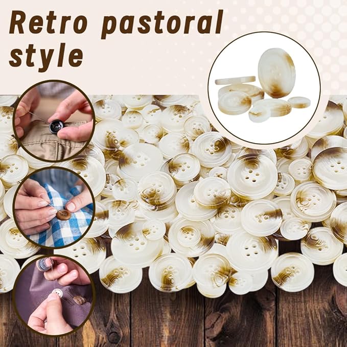 140PCS Mixed Resin Sewing Buttons Round 4 Holes for Sewing Clothes DIY Projects Painting Holiday Ornament Easter Egg Fillers Decoration 8 Sizes Mix
