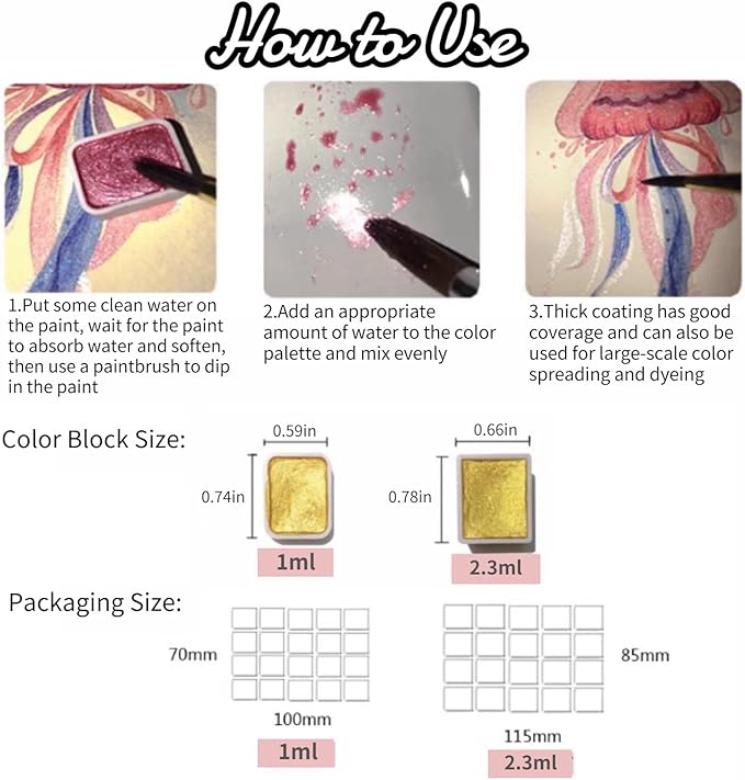 Gbbazu Metallic Watercolor Paints, Upgrade 20 Colors Watercolor Painting Set, Metallic Water Color Paint Set, Glitter Watercolour Solid Paint Box Palette for Adults Kids Beginners Artists (1ML B)