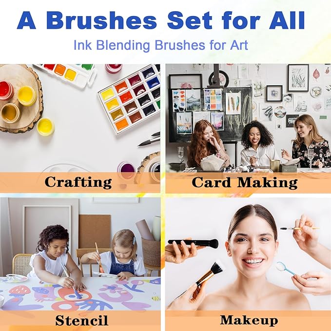 10 PCS Ink Blending Brushes for Card Making Supplies, Color Coded Handles Blender Brushes for Stamping Scrapbooking Stencil Brush, Craft Blending Brush, Distress Ink Blending Tool