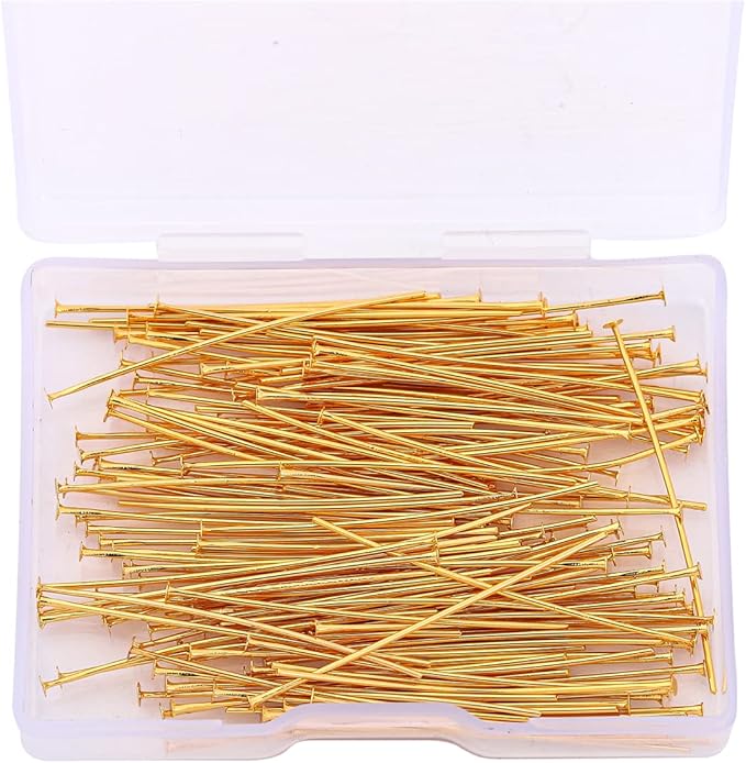 18K Gold Plated Flat Head Pins Non Tarnish 40mm 150pcs for Jewelry Making Findings