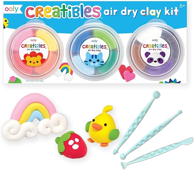 Ooly Air Dry Clay for Kids, 12 Colors Modeling Clay with 3 Shaping Tools, Play Dough Gifts for Kids, Craft Supplies - Creatibles