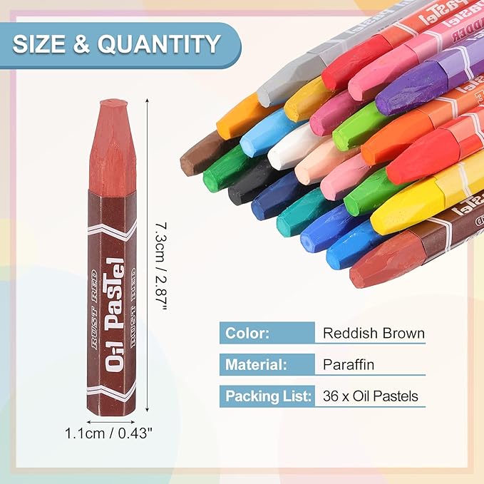 PATIKIL Reddish Brown Oil Pastels, 36Pcs Soft Oil Crayons Pastels Stick Vibrant and Creamy Art Supplies Bulk for Artists Beginners Art Painting Drawing Blending Graffiti Gallery
