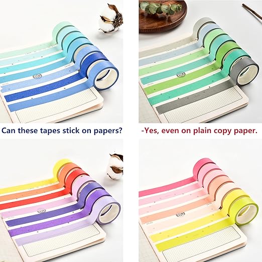 28 Rolls Washi Masking Tape Set, 15mm 306 Yards Colorful Rainbow Pastel Decorative Colored Writable Washi Craft Tape Set for DIY Crafts Scrapbook Designs