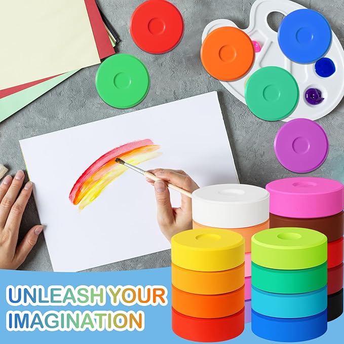 Nuanchu 18 Pcs Tempera Paint Cakes 18 Colors Large Washable Cake Paint 2.24 x 0.71inch Paints Blocks Art Supplies for Classroom Art Painting Drawing