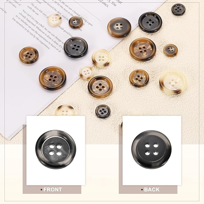 HARFINGTON 24pcs Sewing Button 18mm (11/16") 4 Holes Resin Round Buttons Craft Sewing Accessories for Clothing DIY Crafts Decoration, Black-Grey