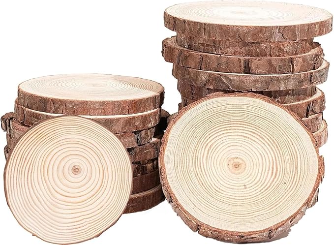 15 Pcs Natural Wood Slices, BetterJonny 4.7-5.5inch Unfinished Predrilled Round Wooden Circles Wood Discs for Christmas Ornaments DIY Crafts Decoration