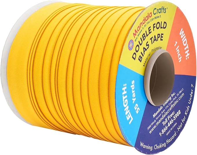 Mandala Crafts 55 Yards 1 Inch Mustard Yellow Double Fold Bias Tape for Sewing - Bias Binding Tape for Quilting Binding, Hemming, Seam, and Fabric Piping