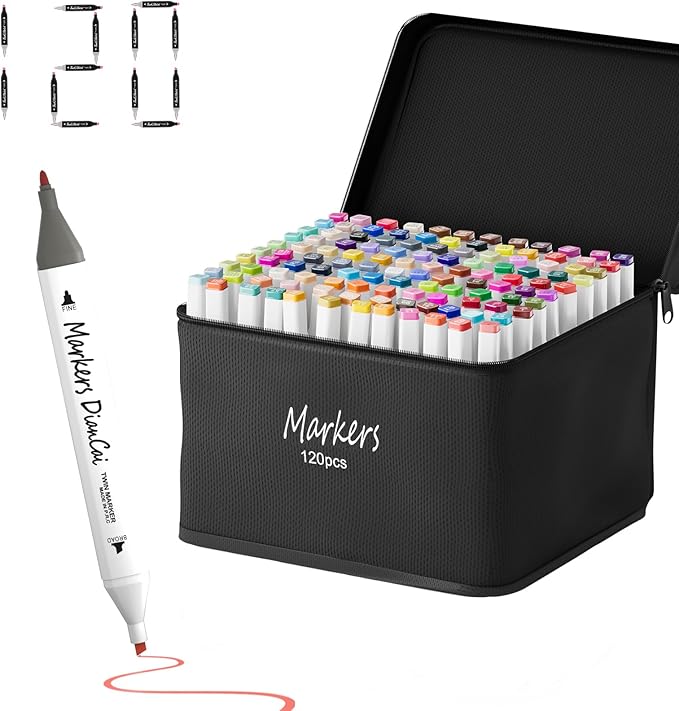 wyewye Alcohol Markers set 120 colors,Painting Marker for Artists,Dual Tip alcohol markers Permanent Art Pen for Artists,Drawing Art Markers for Adults,Sketch Pens for Drawing (White)