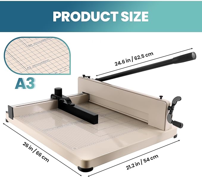 Professional Paper Cutter, 12" Guillotine Paper Cutter, 400 Sheet Capacity, Industrial A3 Paper Trimmer for Cardstock and Crafts (A3)