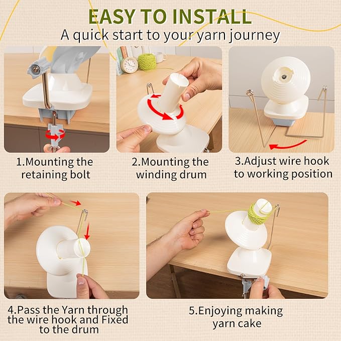 BAPOTH Yarn Winder, Efficient Yarn Winder for Crocheting Make 3.5oz Yarn Cakes, Easy to Use and Install Yarn Ball Winder with Lower Noise, The Helper for Knitting Lover for Yarns Below Size 5