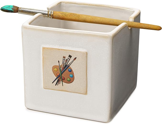 GUTE Painters Artist Paint Brush Holder & Cleaner - 3.5" H 3" W Gift Mixing Cup, Elegant Painting Cup Supplies for Children & Adults, Arts & Crafts Supplies for Home (White)