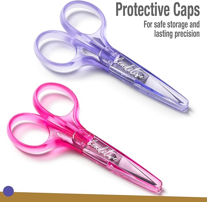 Beaditive High Precision Detail Scissors Set (2-Pc) Sharp, Fine Tips | Paper Cutting, Scrapbooking, Sewing, Crafting | Stainless Steel | Protective Cover (Jelly)