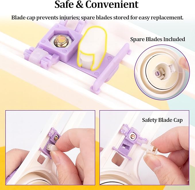 Circle Paper Cutters，Adjustable Rotary Circle Cutter，Circular Cardboard Circle Cutter with 3 Replaceable Blades, Trimmer Scrapbooking Tools，DIY Craft Cutting Tools Purple