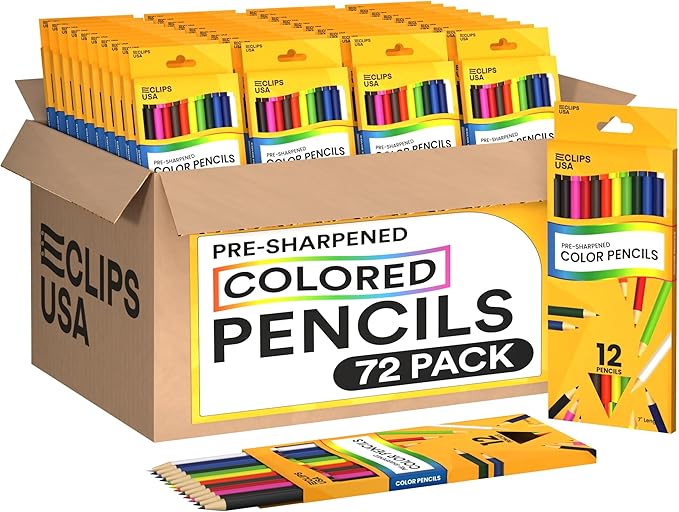 E-CLIPS USA Colored Pencils Bulk, Colored Pencils For Kids Or Adults, Map Coloring pencils, 12 Per Box, Box May Vary (72 Boxes)
