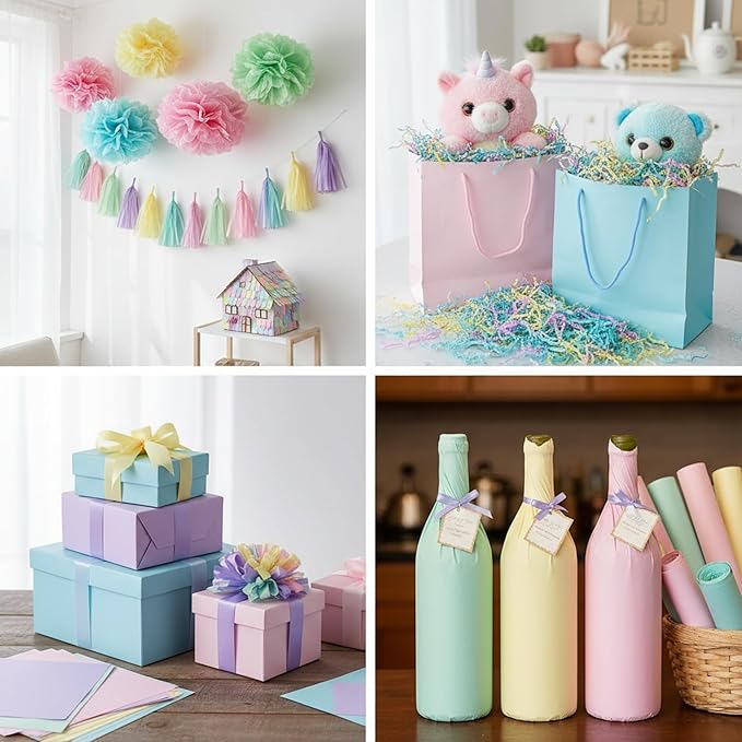 Qilery 500 Sheets Rainbow Pastel Tissue Paper Bulk for Gift Bags 15 x 20 Inch Acid Free Macaron Packaging Wrapping Decoupage Paper Sheets for Easter Wedding Decoration DIY Flowers, Pom Poms, Crafts