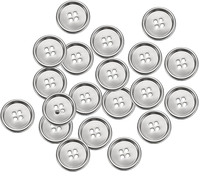 HARFINGTON 20pcs Metal Sewing Button, 25mm 4-Hole Round Suit Shirts Coats Clothes Sewing Buttons for Decoration Craft, Silver