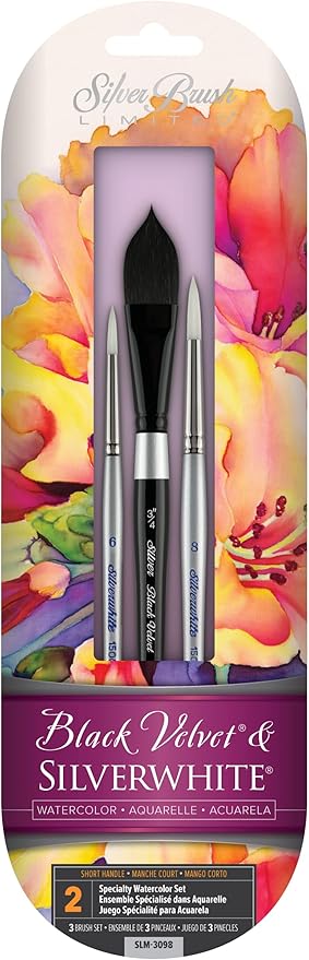 Silver Brush Limited SLM-3098 Susan Louise Moyer Specialty Watercolor Set, Set of 3, Size 3/4 Inch Oval and Sizes 6 and 8 Round Paintbrushes, Short Handle