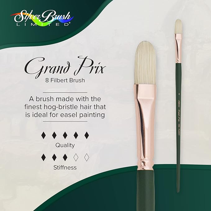Silver Brush Limited 1003-8 Grand Prix Filbert Paintbrush for Oil Painting, Size 8, Long Handle