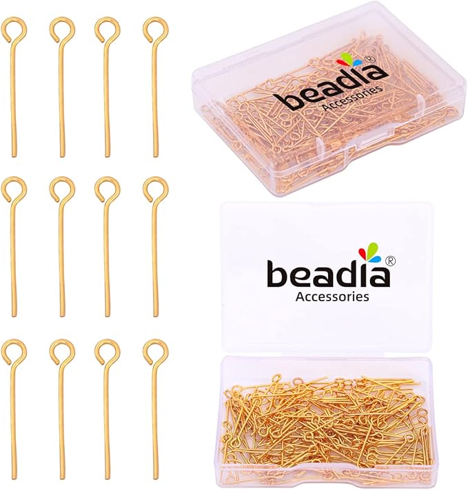 18K Gold Plated Open Eye Pins Non Tarnish 20mm 200pcs for Jewelry Making Findings