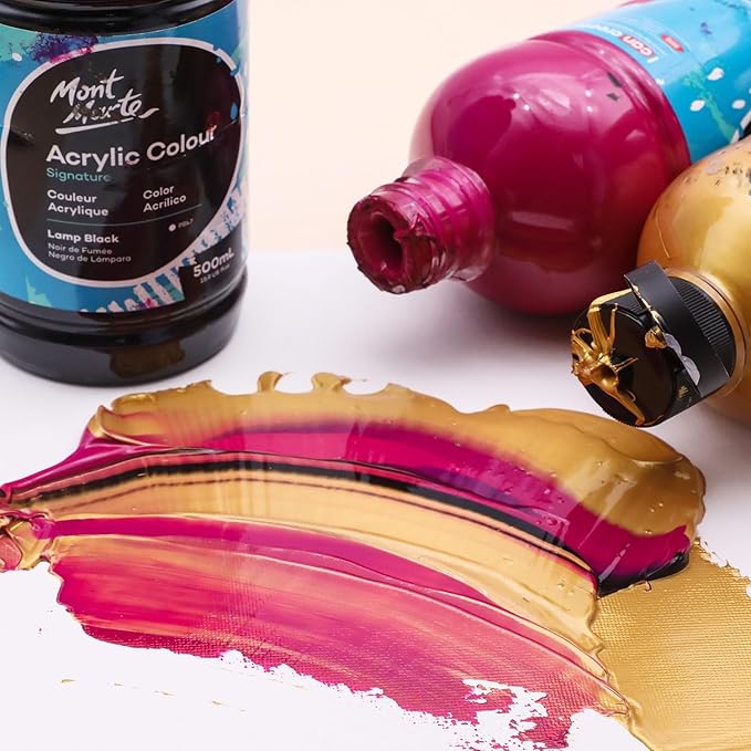 Mont Marte Signature Black Acrylic Paint, 16.9oz (500ml), Semi-Matte Finish, Suitable for Canvas, Wood, Fabric, Leather, Cardboard, Paper, MDF and Crafts