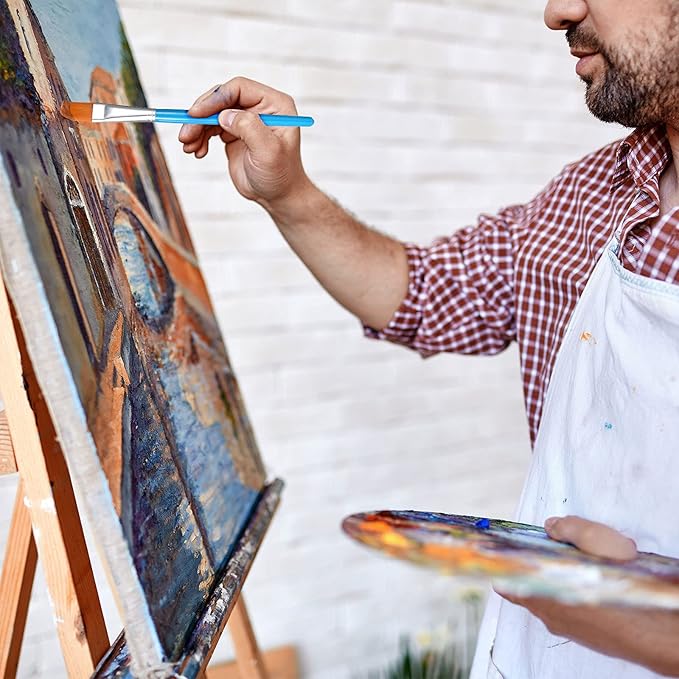 Zonon 10 Pcs 1 Inch Flat Head Paint Brushes Bulk Watercolor Acrylic Paint Brushes Synthetic Nylon Hair Paintbrush Artist Painting Brush for Detail Painting Oil Watercolor Fine Art Painting(Sky Blue)