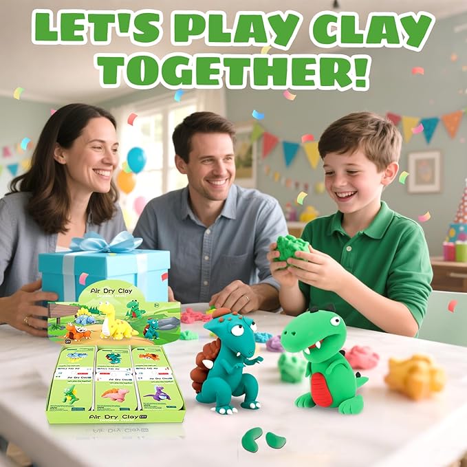 Air Dry Clay Kits: 9 DIY Dinosaur Clay Kit for Kids 3+, Child-Safe Modeling with Guides, Creative Birthday & Christmas Gift for Boy & Girl