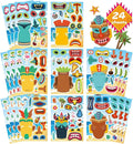 24 Sheets Tiki Make a Face Stickers, Tropical Hawaiian Stickers for Kids Summer Luau Party Favors Decoration