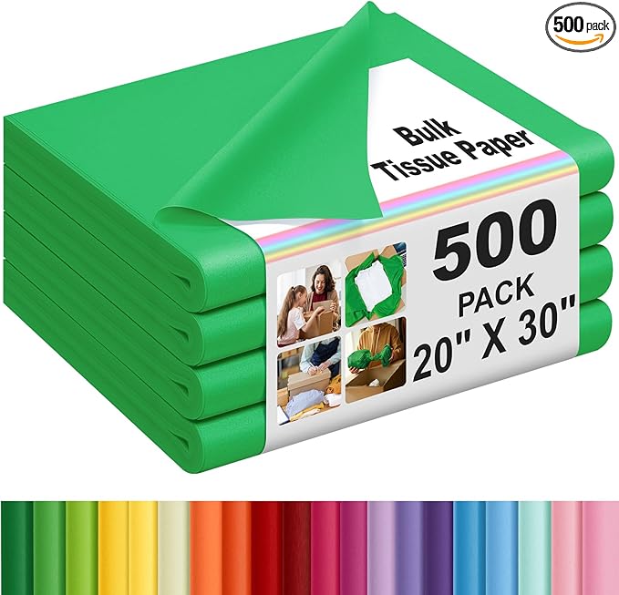 Qilery 500 Sheets Dark Green Tissue Paper Bulk for Gift Bags 20 x 30 Inch Acid Free Decoupage Packaging Wrapping Paper Sheets for Mardi Gras St. Patrick's Day Decoration DIY Crafts, Packing Supplies