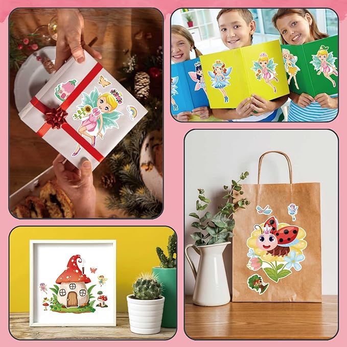 24 PCS Fairy Stickers for Kids, Make a Face Sticker with 8 Unique Designs Fairy, Frog, Mushroom, Make Your Own Stickers for Girls Birthday Party Favors, Goodie Bags, DIY Crafts