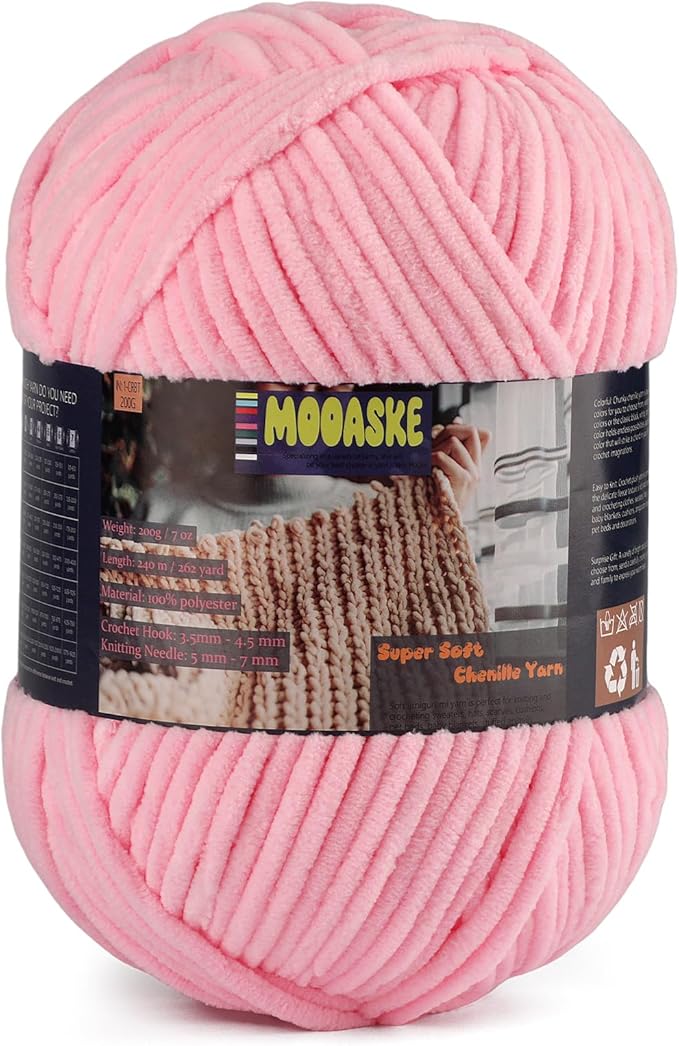 Fluffy Chenille Yarn for Crocheting - Baby Blanket Yarn for Knitting - Velvet Yarn for Amigurumi Crochet, Ultra Soft Yarns Weight Per Roll 200g/7oz, Length 240m/262yard
