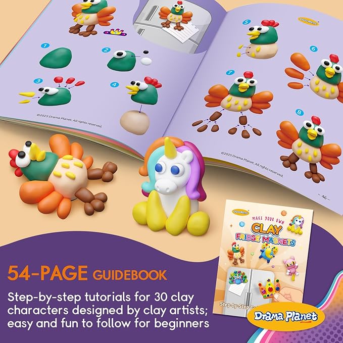Make Your Own Clay Fridge Magnets Kit, Air-Dry Clay Crafts for Kids, Includes Instruction Book with 30 Designs, Makes 12 Fridge Magnets