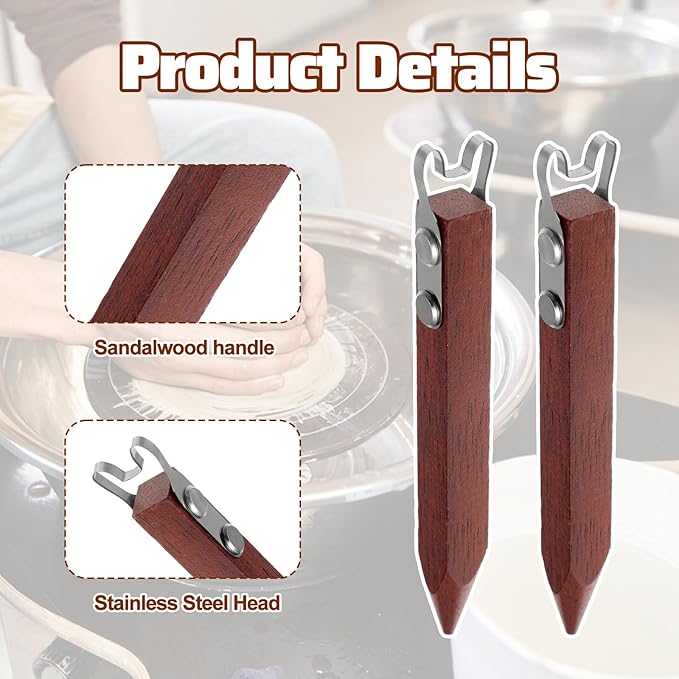 Polymer Clay Tools, Pottery Trimming Tool for Clay Ceramics Bottom Foot, Stainless Steel Pottery Trimming Tools for Potter with Red Sandalwood Handle, for Bowl, Cup & Vase Base Trimmings(L)
