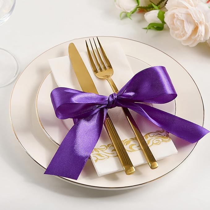 1-1/2 Inch Wide Purple Satin Ribbon, 50 Yards Solid Polyester Fabric Ribbon for Roses Making, Gift Wrapping, Valentine's Day, Wedding Decorations, Crafts, Bows, Flower Bouquets