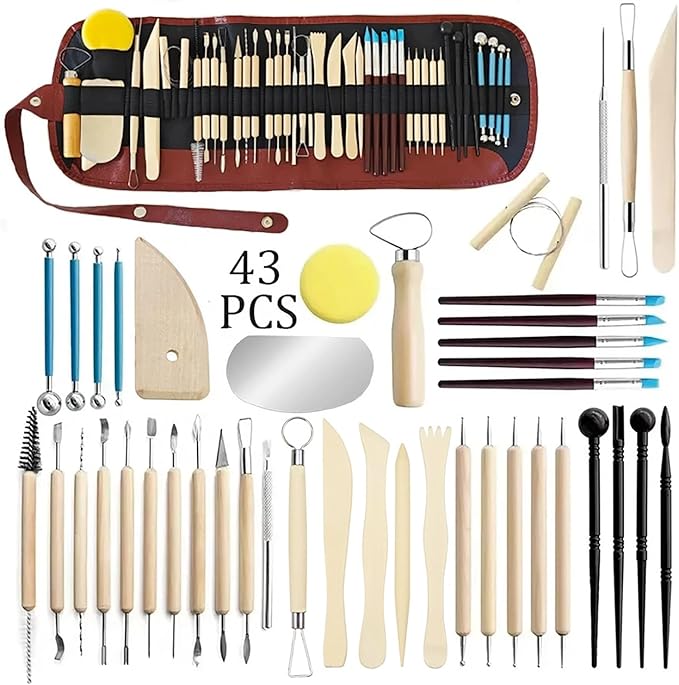 LINPHCEY 43Pcs Clay Sculpting Tools Set Perfect for Polymer Air Dry Modeling Clay Beginners & Professionals Ideal for DIY Pottery & Ceramics Tools for Clay Sculpey Sculpting & Crafting