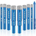9 Piece Premium Diamond Bit Set - Multi-Tool for Precision Drilling Porcelain, Ceramic, Glass, Marble (Blue, 9 Pcs)