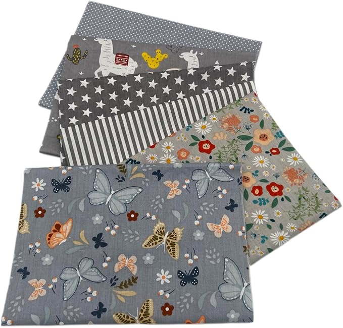 6Pcs Cotton Fabric Squares 20x20 Inch (50x50cm) Pre-Cut Quilt Squares Sheets Patterns Craft Cotton Fabric Bundle for Sewing Quilting Patchwork Crafting Home Décor Handwork (Grey)