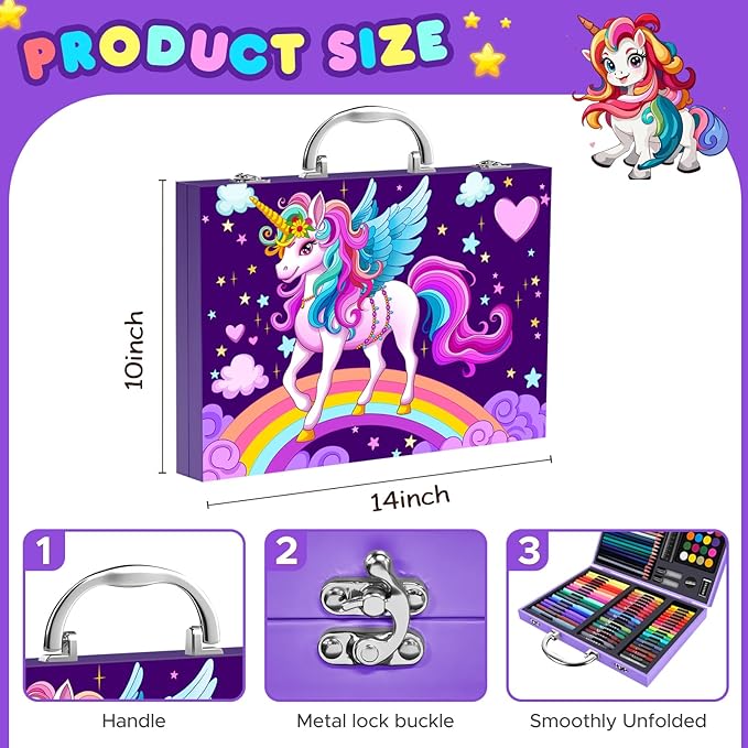 homicozy Art Supplies Kit for Kids Ages 4-12,Unicorn Art Case Coloring Set,Drawing Kits with Markers, Crayons, Colored Pencils,Oil Pastels,Coloring Book,School Supplies,Gift for Kids Artist Age 4+