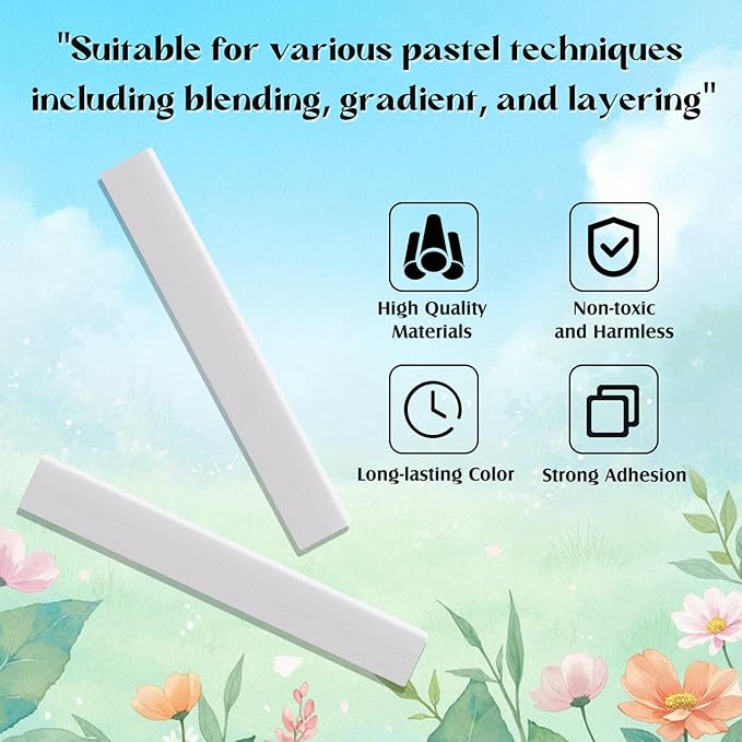 48 Pcs Soft Chalk Pastels Set Soft Pastel for Artists Square Sketch Chalk Non-toxic Artist Pastel Sticks for Professional Artists Students and Art Lovers(White,60×8×8mm)