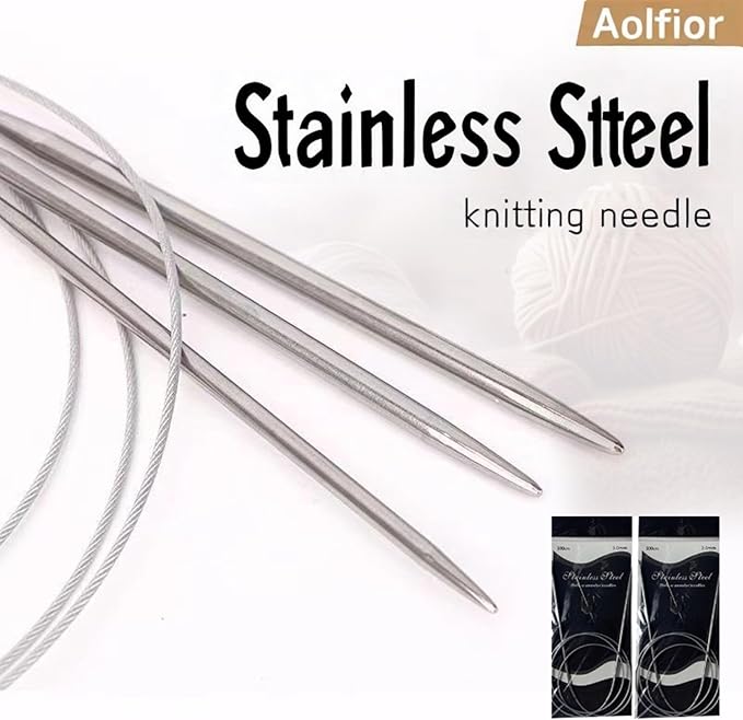Aolfior Stainless Steel Circular Knitting Needles Size 0 16 Inch 2 mm Set Round Metal (Silver, 16 inch-0-(2mm)) Suitable for Beginners and Experienced Knitters Alike.
