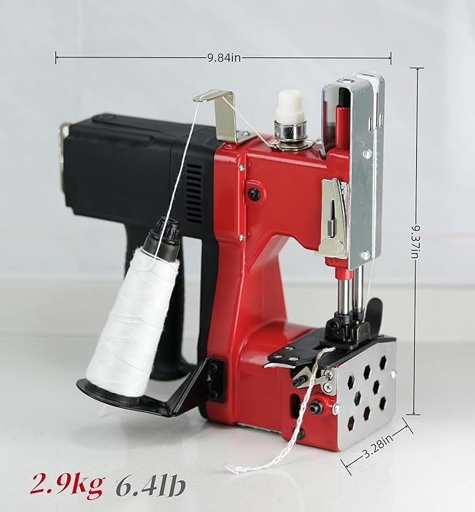 Bag Sewing Machine - 2s/bag Heavy Duty Portable Stitching Machine for Woven Bags, Non-Woven Fabrics, Leather | Warehouse & Farm Packing Tool (Red, Corded - 110V AC)