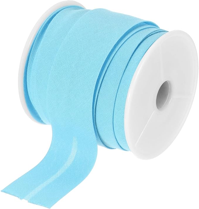 MECCANIXITY 1 Inch Single Fold Bias Tape Cotton Continuous Bulk Bias Tape for Sewing, Seaming Quilting Hemming Binding Crafts (Light Blue 10 Yards)