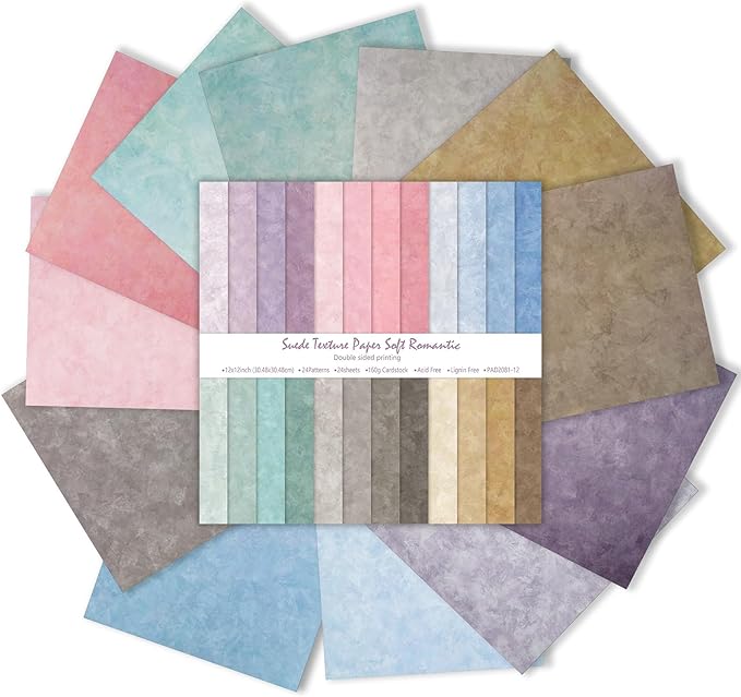 Scrapbook Paper 12x12 - 24 Sheets/24 Designs Double-Sided Textured Craft Paper, Boho Patterned Scrapbooking Paper for Scrapbook Supplies Junk Journals Card Making Origami Photo Album, Soft Pastel