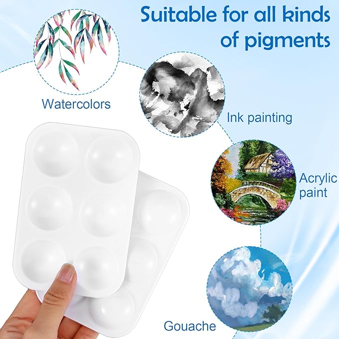 200 Pcs Small White Paint Palettes, 6 Well Rectangular Paint Tray Watercolor Acrylic Painting Holder Tray Art Palette for Students DIY Craft 4.96x3.38 Inch