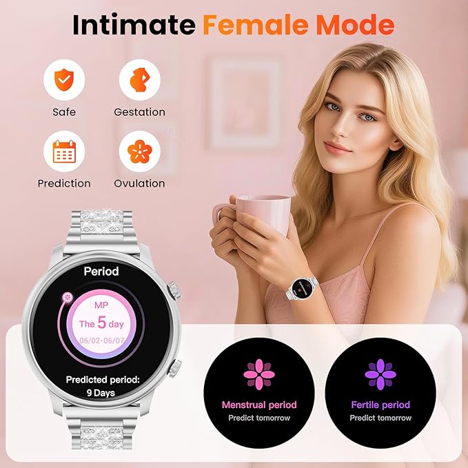 Hwagol Smart Watches for Women Android Phones iPhone Compatible(Bluetooth Call),1.39'' Round Fitness Tracker Heart Rate/SpO2/Sleep Monitor,100+Sport Modes Pedometer (Silver)