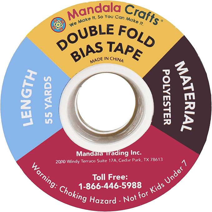 Mandala Crafts 55 Yards 1/2 Inch Black Double Fold Bias Tape for Sewing - Bias Binding Tape for Quilting Binding, Hemming, Seam, and Fabric Piping