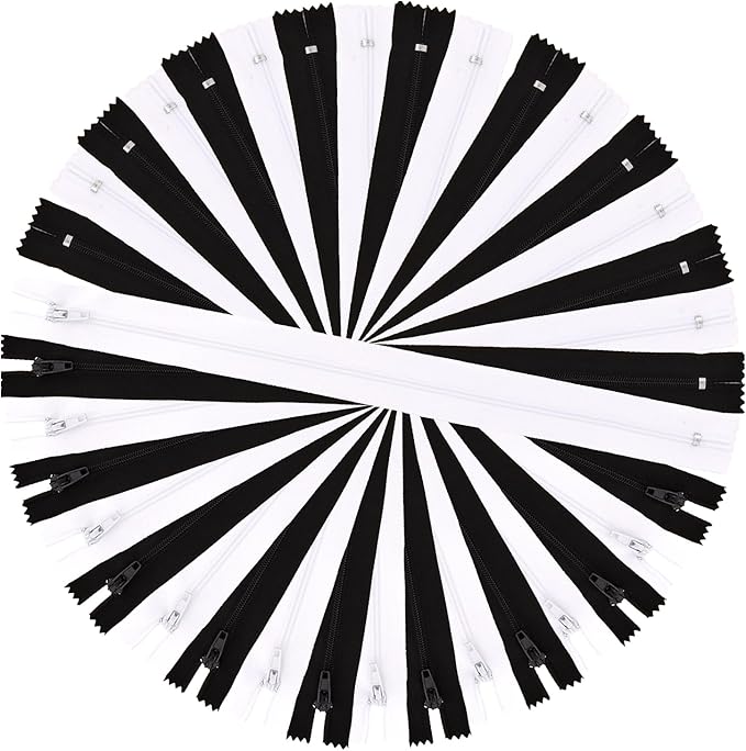Amariver Zippers for Sewing - 100pcs Black & White Nylon Coil Zippers, 12 Inches, 2 Colors, 50 Pcs Per Color