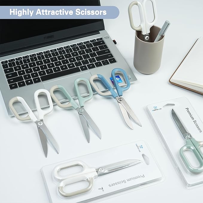 Blue Cute Office Scissors with Comfort-Grip Handles, Sharp Craft Scissors for DIY Art, Sewing, Fabric, Student, Teacher, and Home Use(7", Blue-1Pack)